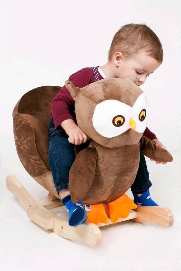 Lodër lëkundëse me melodi, PLAYTO, gomar, sedilje rreth 25 cm, prej plushi, e përshtatshme 18m+, gri