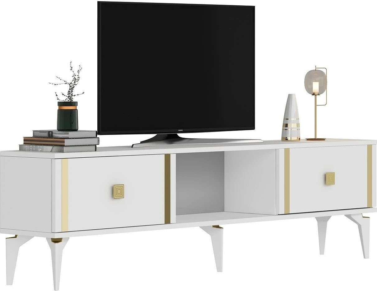 Komodë TV Skye Decor, e bardhë, e artë, Doruk