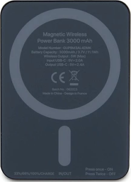 Powerbank wireless Guess Metal Script Logo MagSafe 3000mAh, i zi