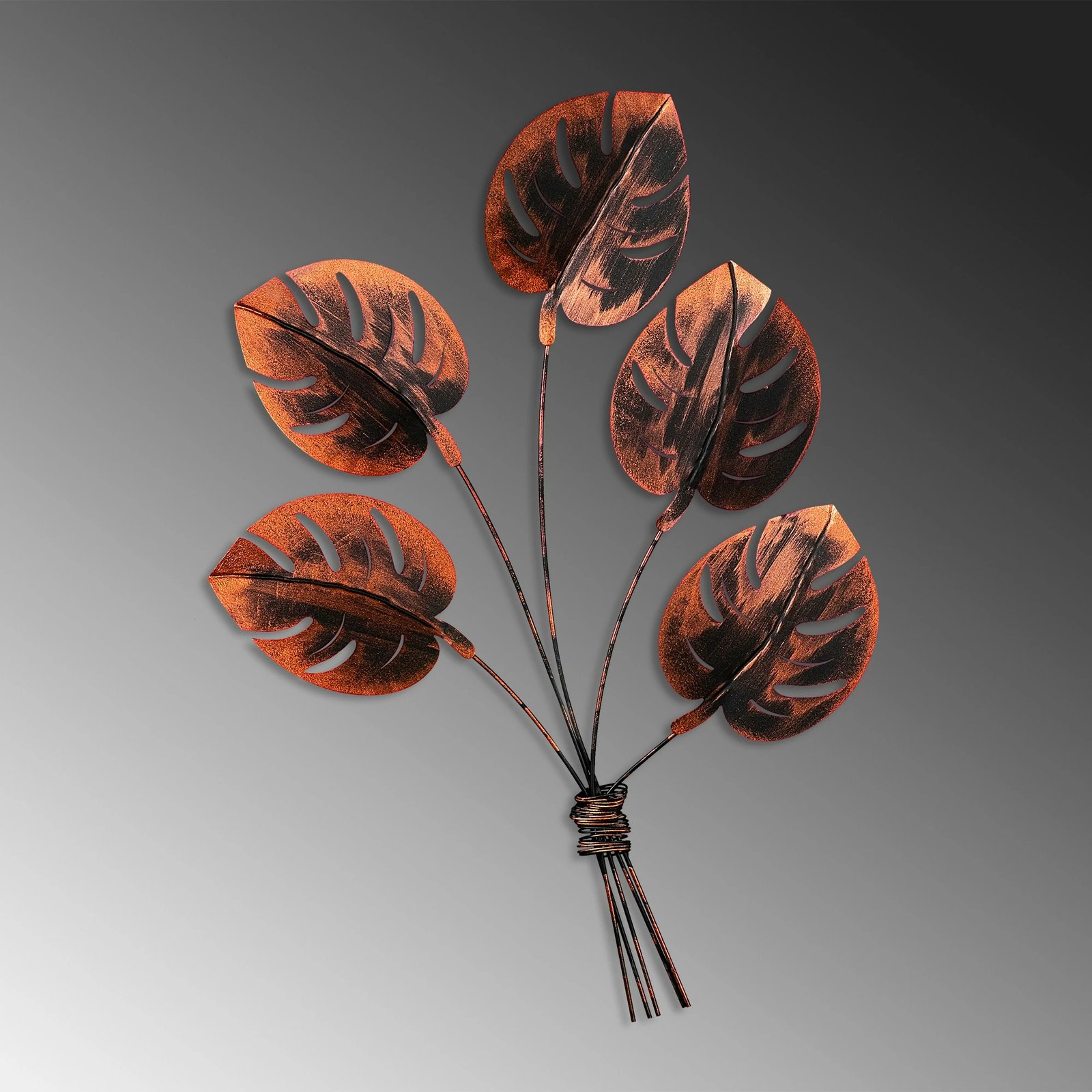 Aksesor dekorativ metalik për mur, Monstera 2, ngjyrë bakri, Wallity