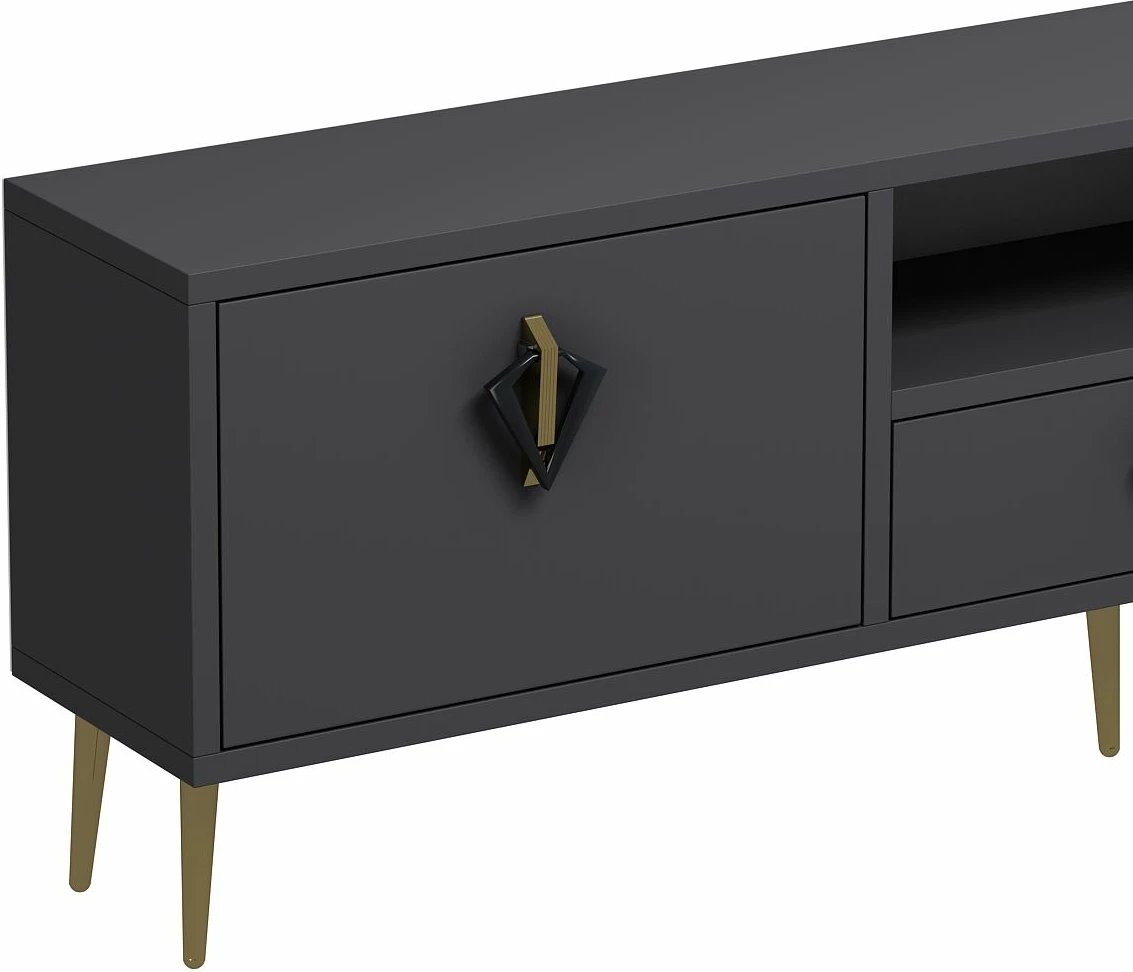 Komodë për TV Skye Decor, 1312-DROP-32, antracit, e zezë, e artë