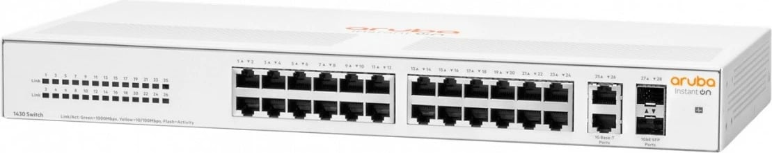 Switch Aruba Instant On 1430, Hewlett Packard Enterprise, R8R50A, 26 porte Gigabit, 2 SFP, i bardhë