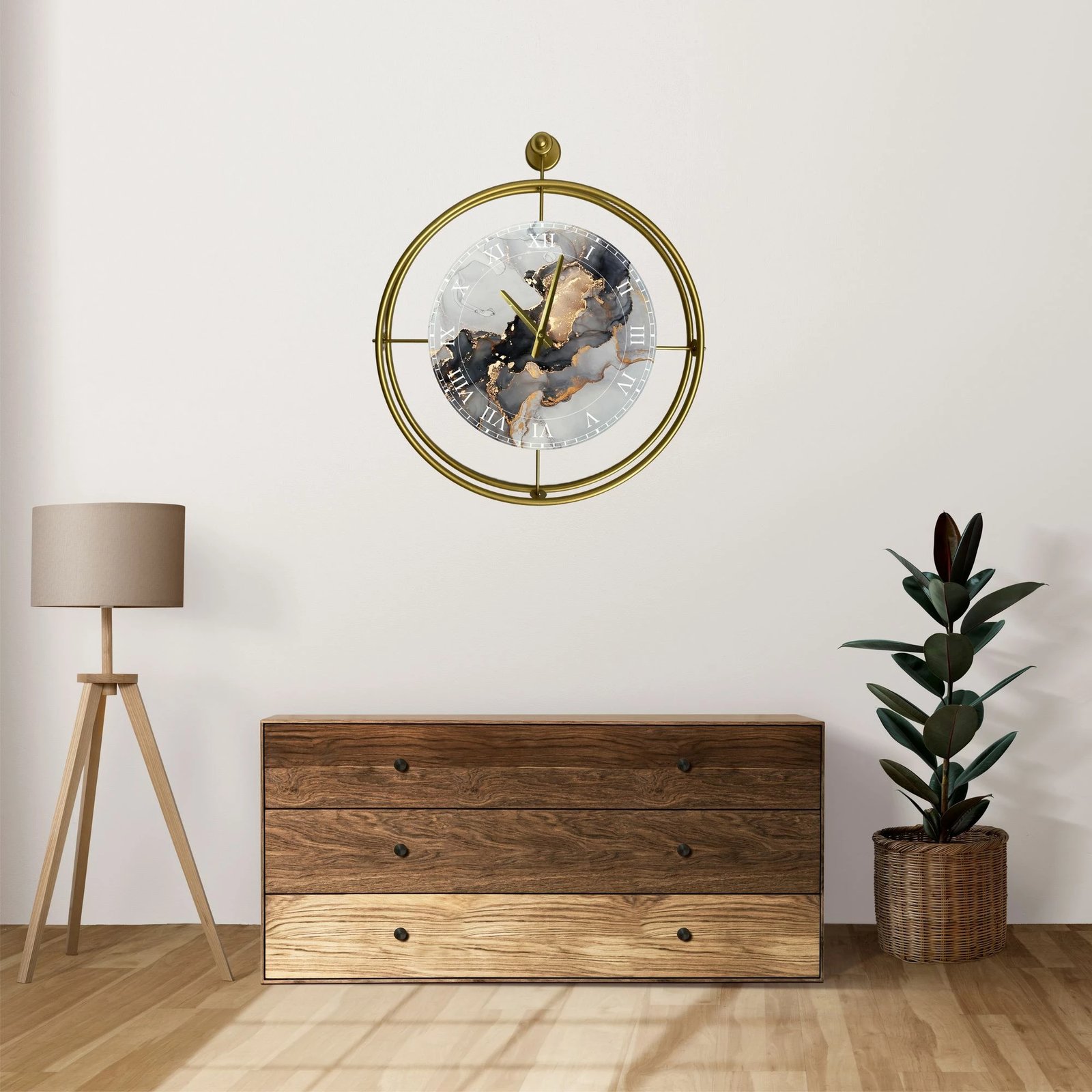 Orë muri dekorative prej metali, ngjyrë ari, Wallity, Mclock-00123