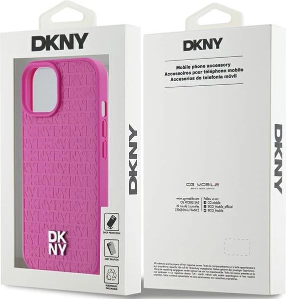 Mbështjellës DKNY Leather Pattern Metal Logo MagSafe për iPhone 15/14/13, rozë