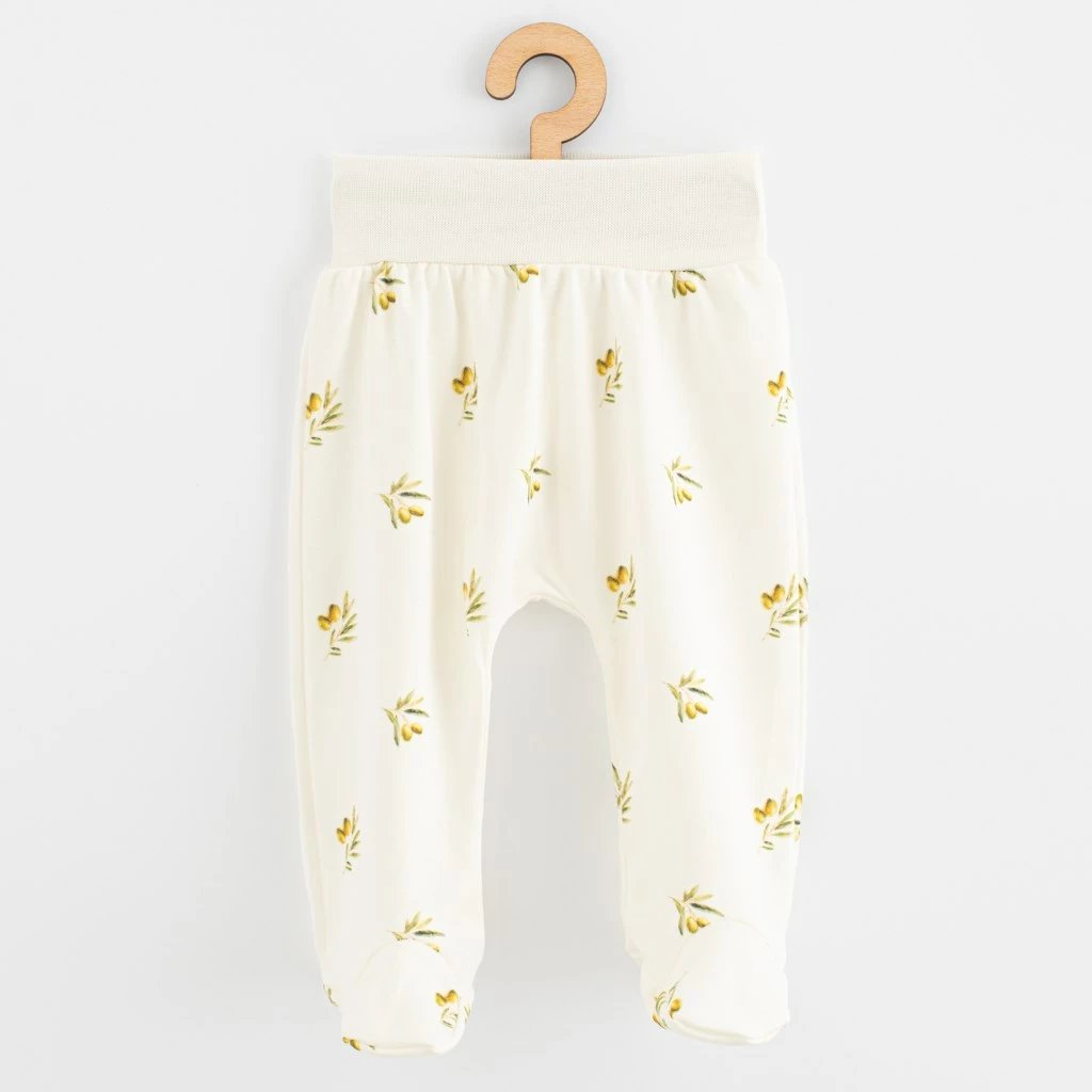 pantallona me këmbë për bebe, NEW BABY, Happy Olives, 100% pambuk organik, madhësia 62 (3-6m), bezhë