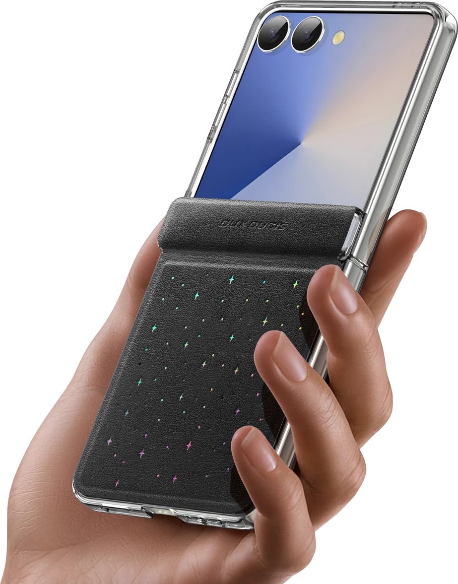 Mbështjellës Dux Ducis Stex për Samsung Galaxy Z Flip7, kornizë mbrojtëse, magnetik, PU/PC me veshje mikrofibre, i zi