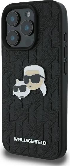 Mbështjellës Karl Lagerfeld Monogram Karl & Choupette Head Pin për iPhone 16 Pro, i zi