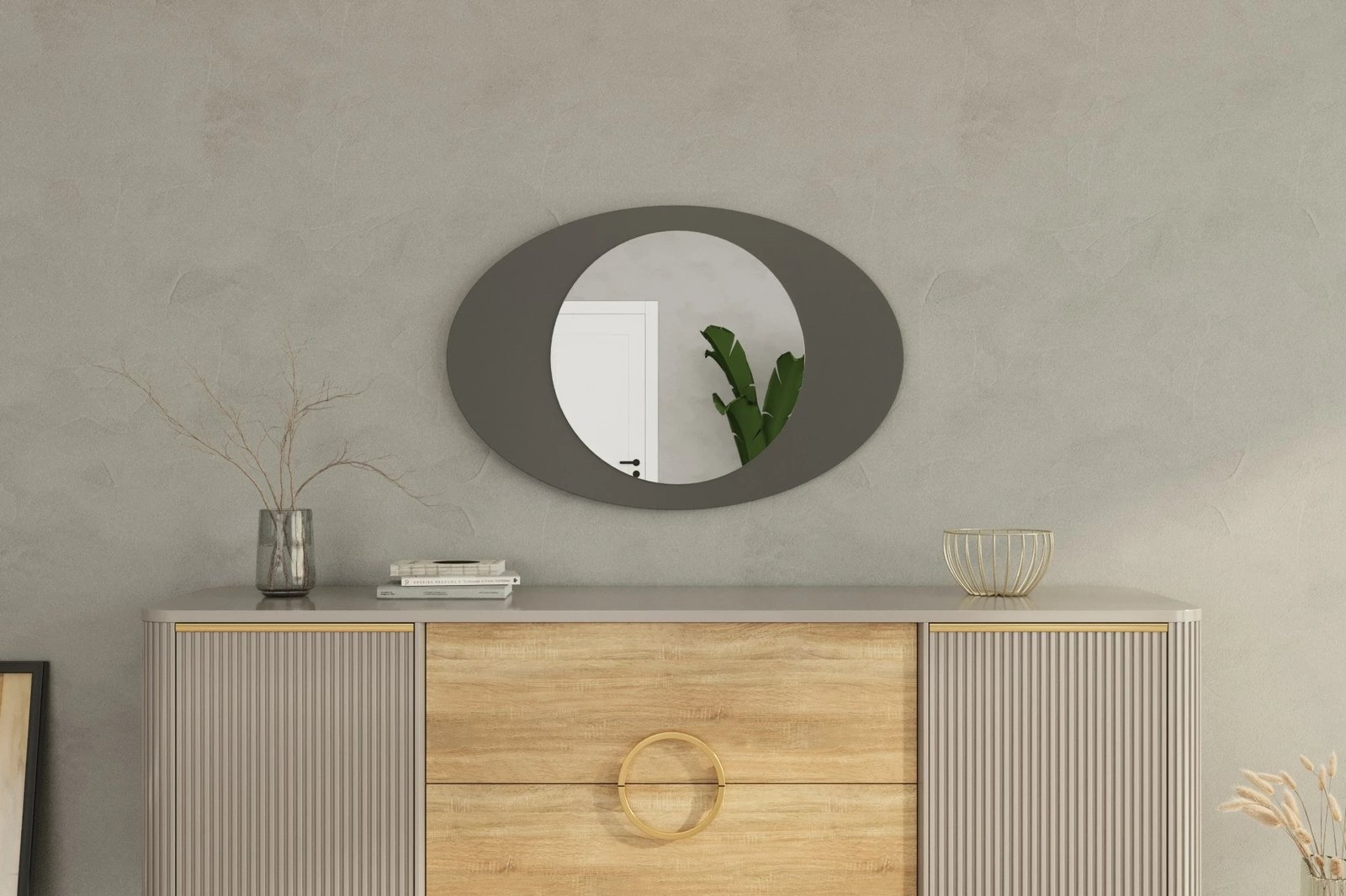 Pasqyrë ovale, ngjyrë antracit, Skye Decor, Obble, 60x90cm