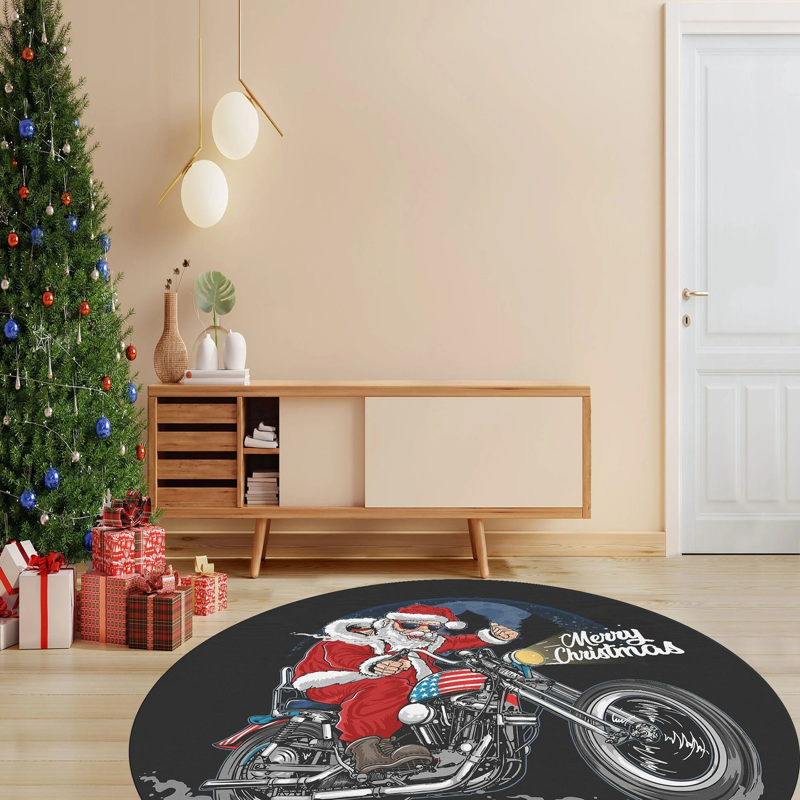 Qilim i rrumbullakët, shumëngjyrësh, dizajn Krishtlindjesh, 90cm, Conceptum Hypnose