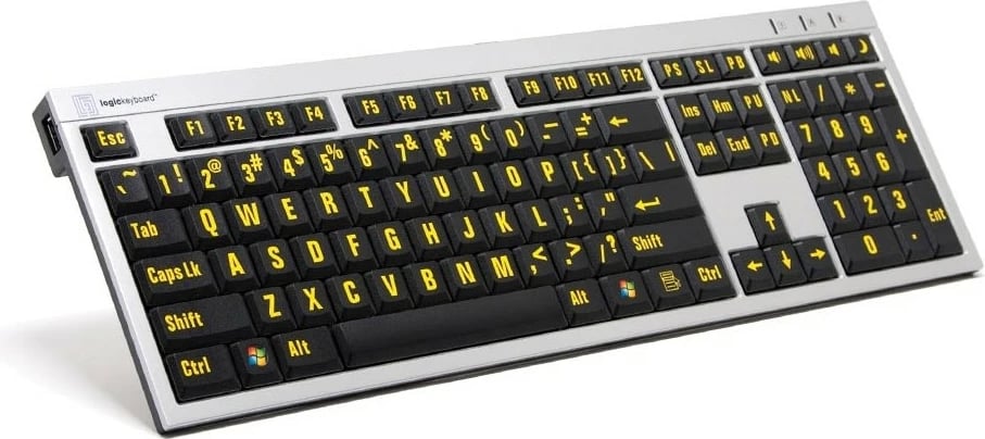 Tastierë LogicKeyboard XL-Print Alu FR, shkronja të mëdha, verdhë/zezë, slim