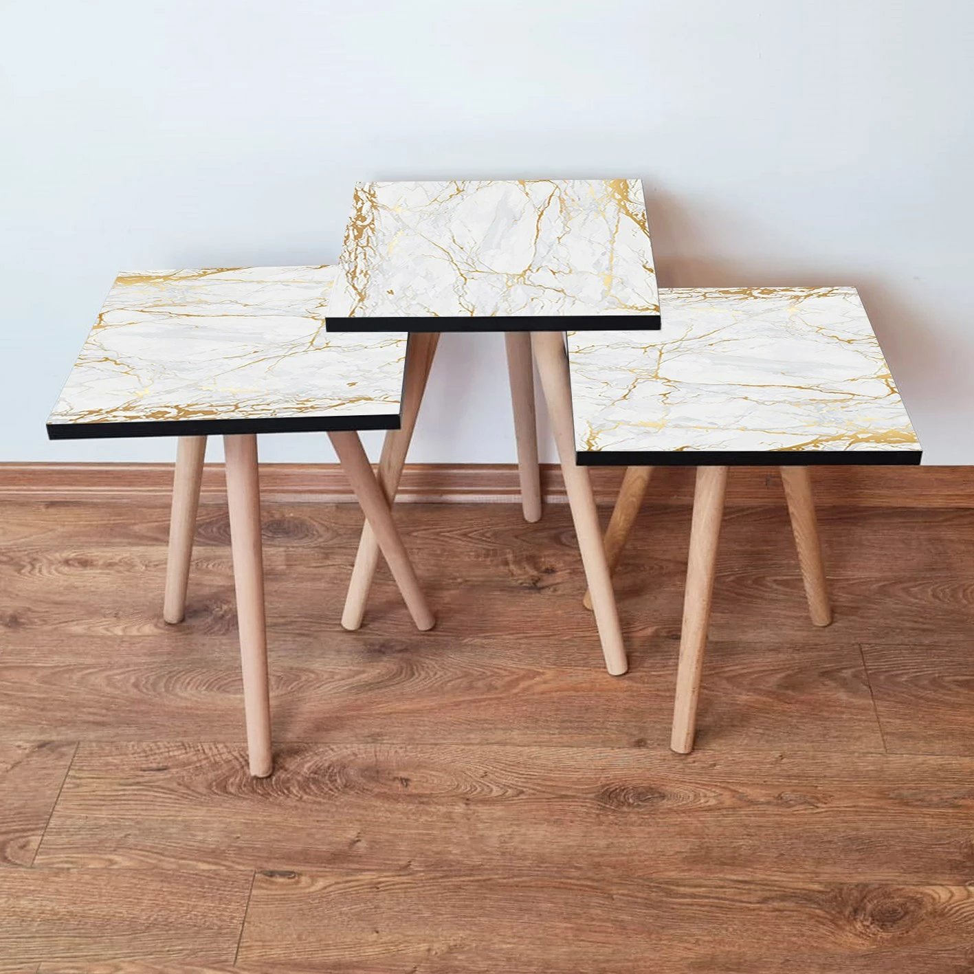 Set tavolinash ndihmëse (3 copë), Skye Decor, 3Shp183, e bardhë me të artë