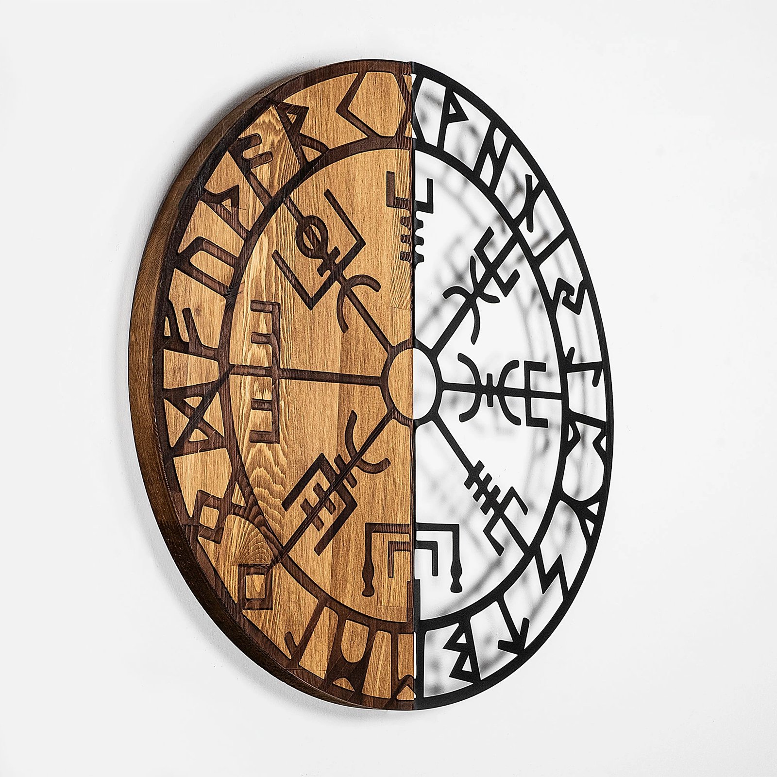 Aksesor dekorativ prej druri për mur, Wallity Vegvisir - 331, ngjyrë e zezë dhe arre, 56cm