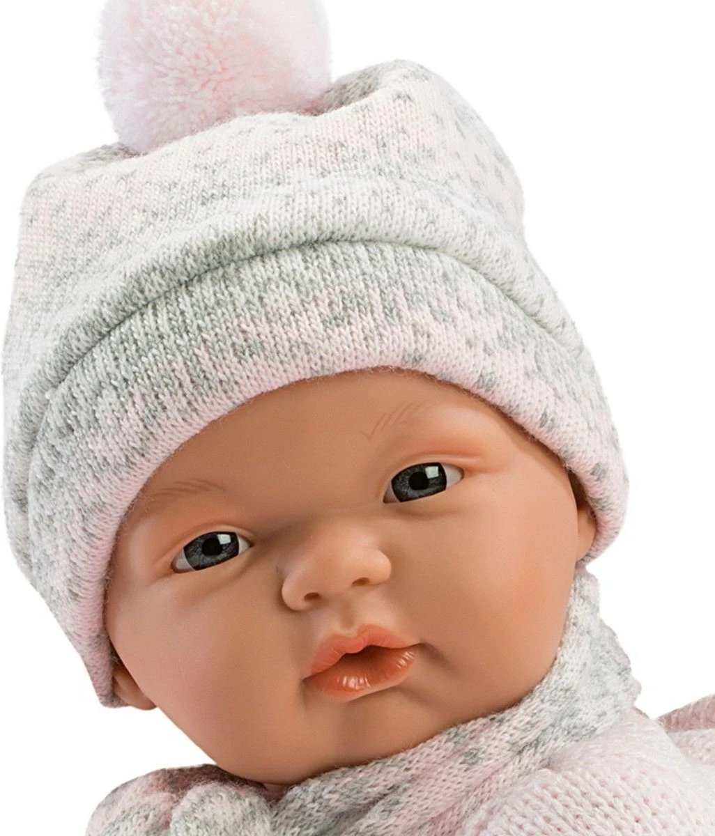 Kukull bebe Llorens 38938, 38 cm, me zë, me batanije dhe biberon, rozë