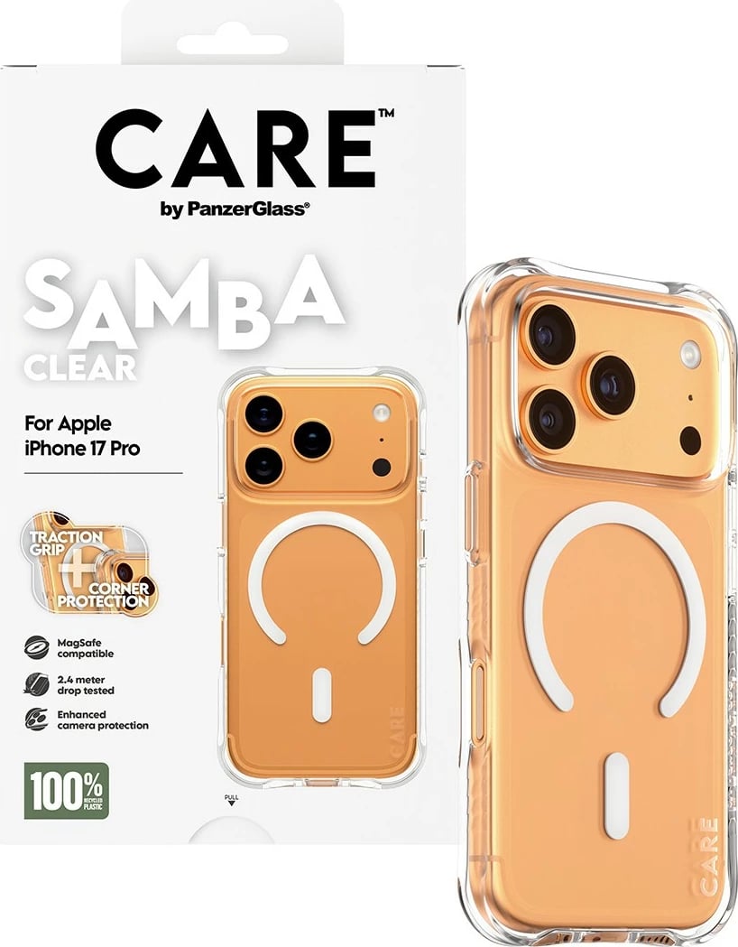 Mbështjellës PanzerGlass CARE fashionable Samba MagSafe për iPhone 17 Pro, transparent