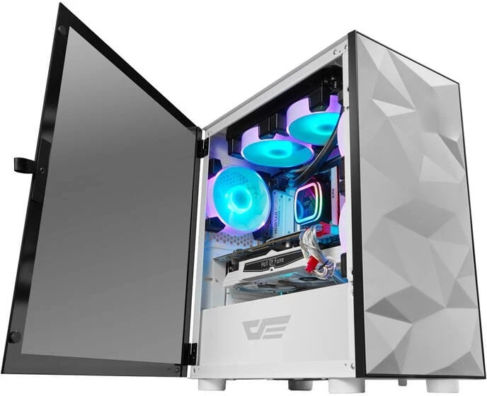 Kasë Darkflash DLM21, Mini Tower, xham i temperuar, pa ventilatorë, e bardhë
