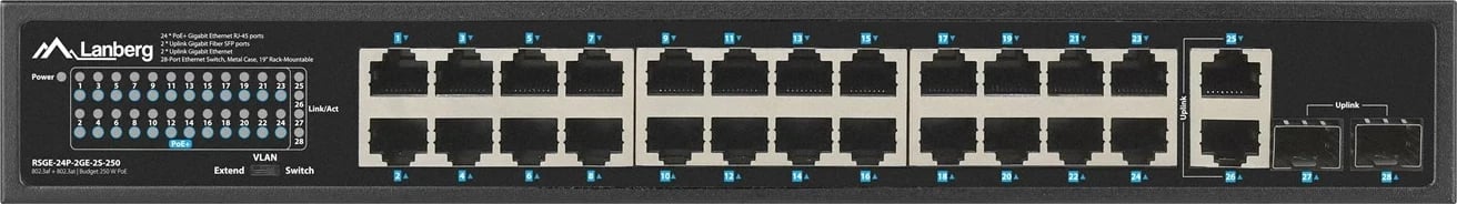 Switch Lanberg RSGE-24P-2GE-2S-250, 24 porte, i pa menaxhuar