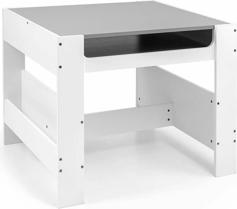 Set mobilje për fëmijë, Milly Mally Sven, tavolinë + 2 karrige, me depozitim dhe dërrasë për shkumës, e bardhë, set 3 pjesë