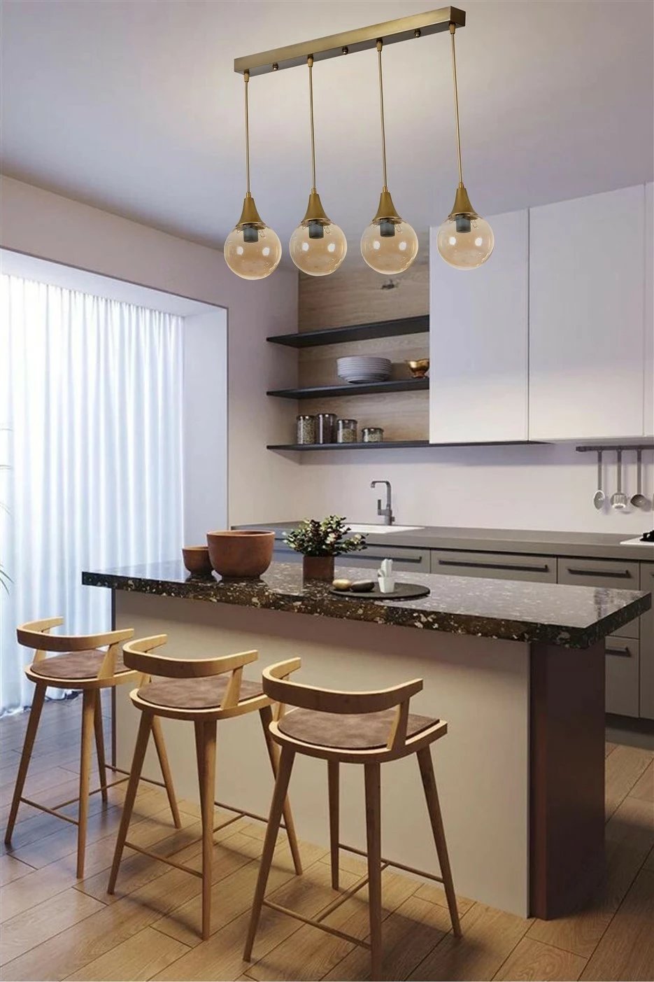 Llambë tavani Opviq Afra, 4 drita, ngjyrë amber e ar