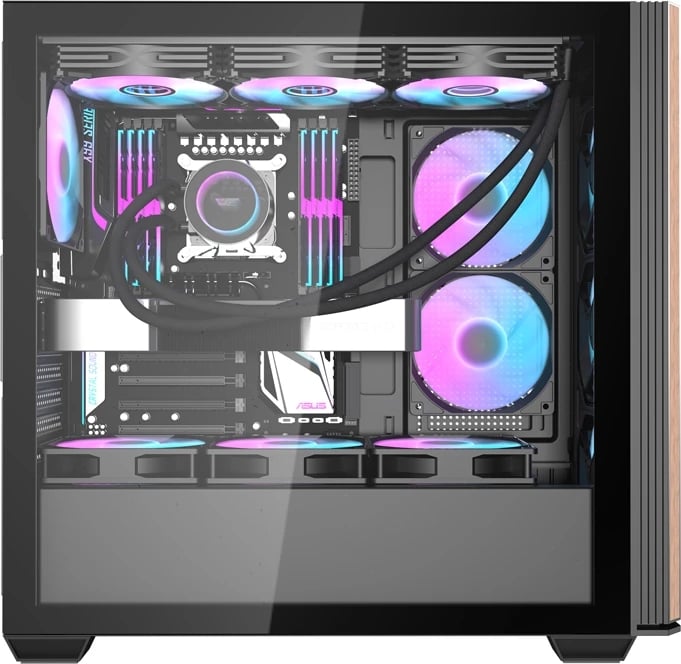 Kasë Darkflash DS900WS me 4 ventilatorë, Midi Tower, xham i temperuar, e zezë