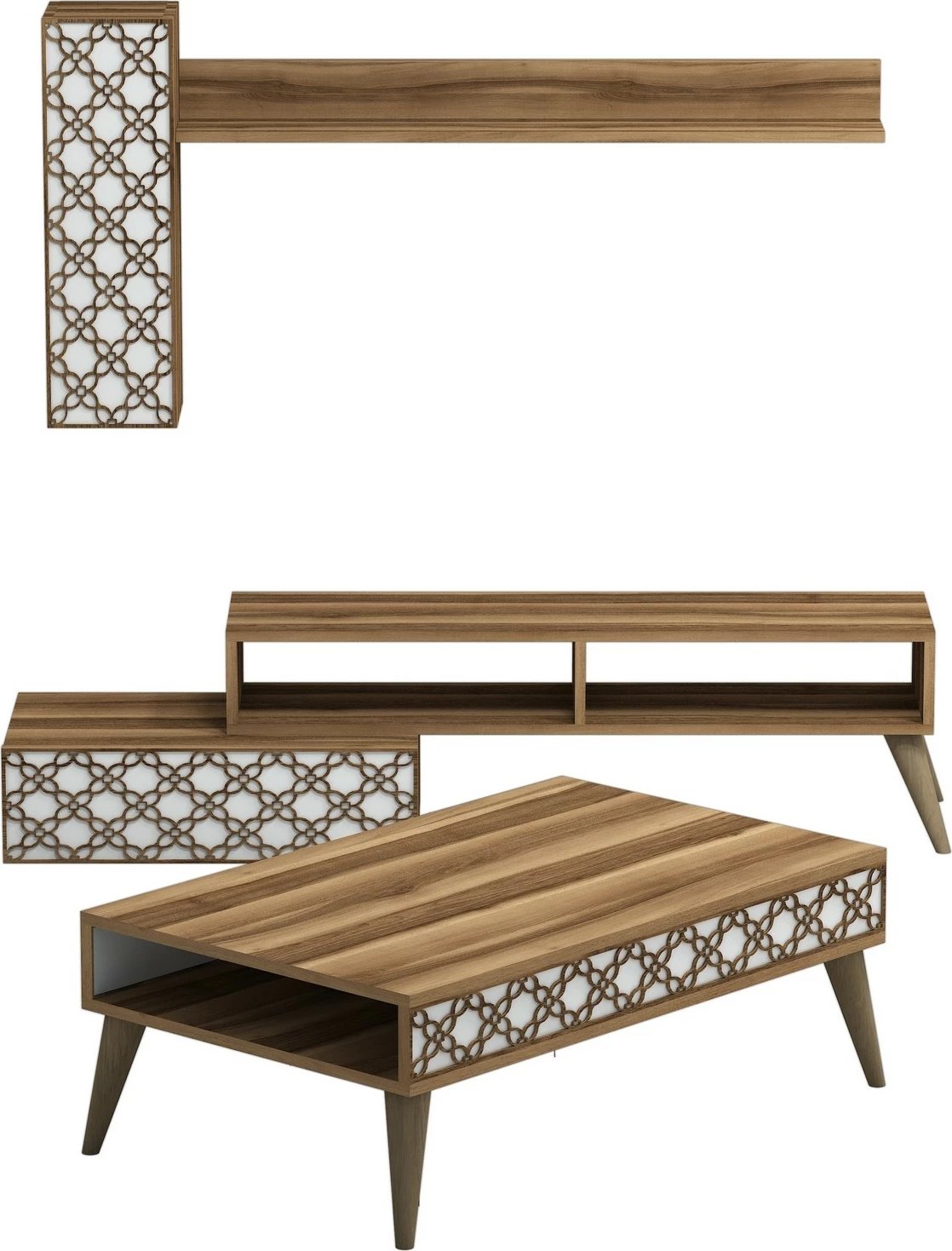 Set mobiljesh për dhomë dite Skye Decor, Planet, ngjyrë arre dhe e bardhë