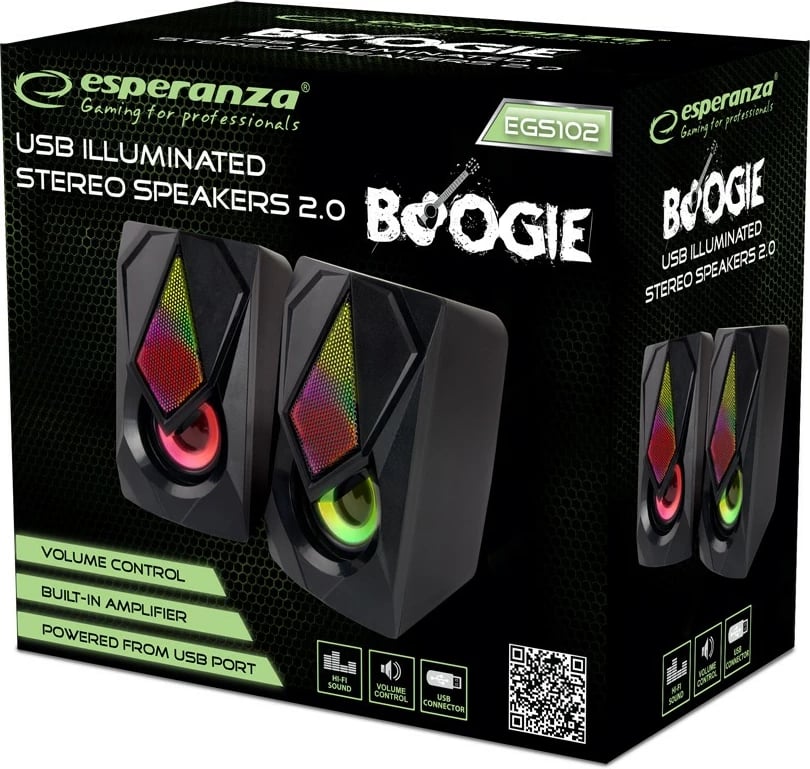 Altoparlantë kompjuteri Esperanza EGS102, 2.0, LED Rainbow, 5W, i zi