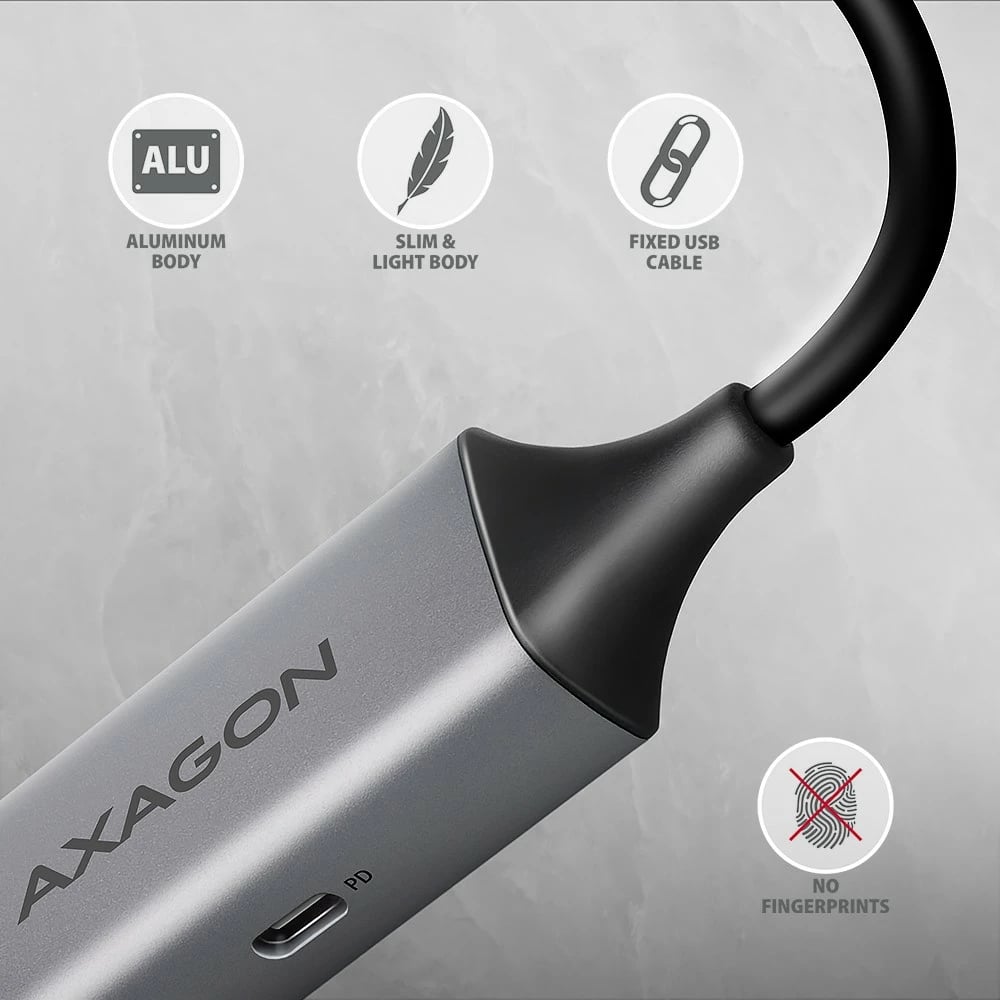 Kartë rrjeti AXAGON ADE-TXPD, USB-C 3.2 Gen 1, Gigabit Ethernet, Power Delivery 100W, Gri
