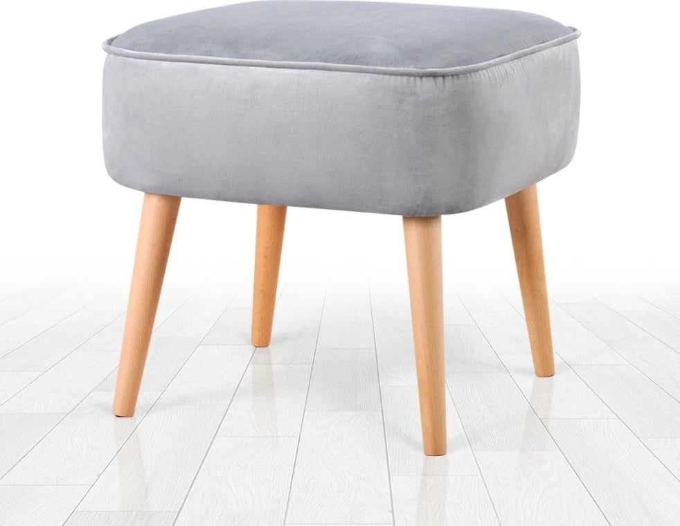 Puf Atelier del Sofa, Moouv 7080, kadife, këmbë druri, ngjyrë gri e çelët