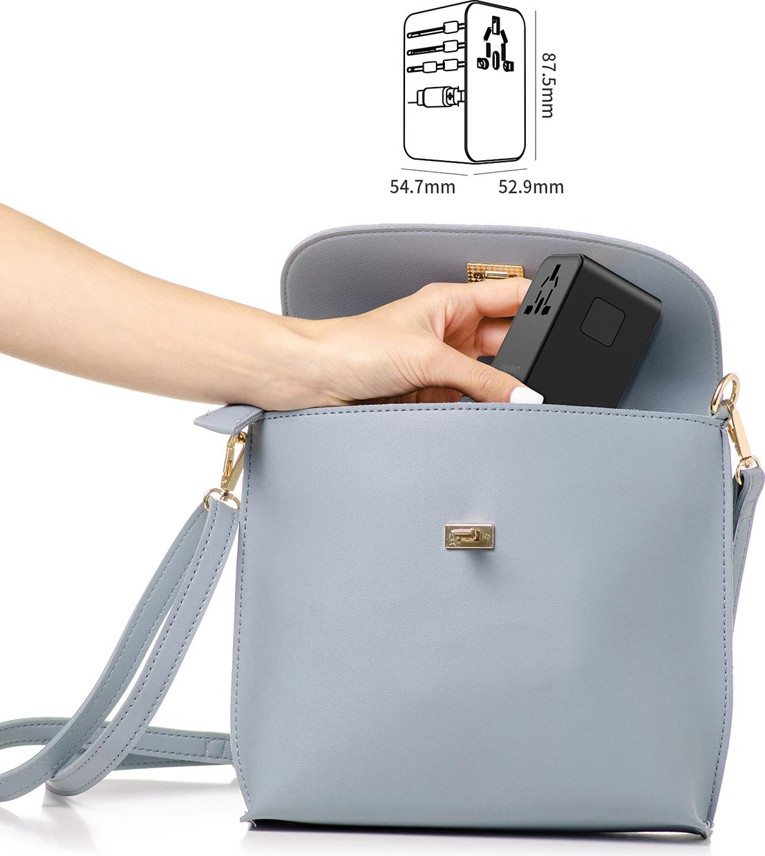 Adapter udhëtimi Choetech PD5021, 45W, me kabllo USB-C të integruar, 4 porta, i zi