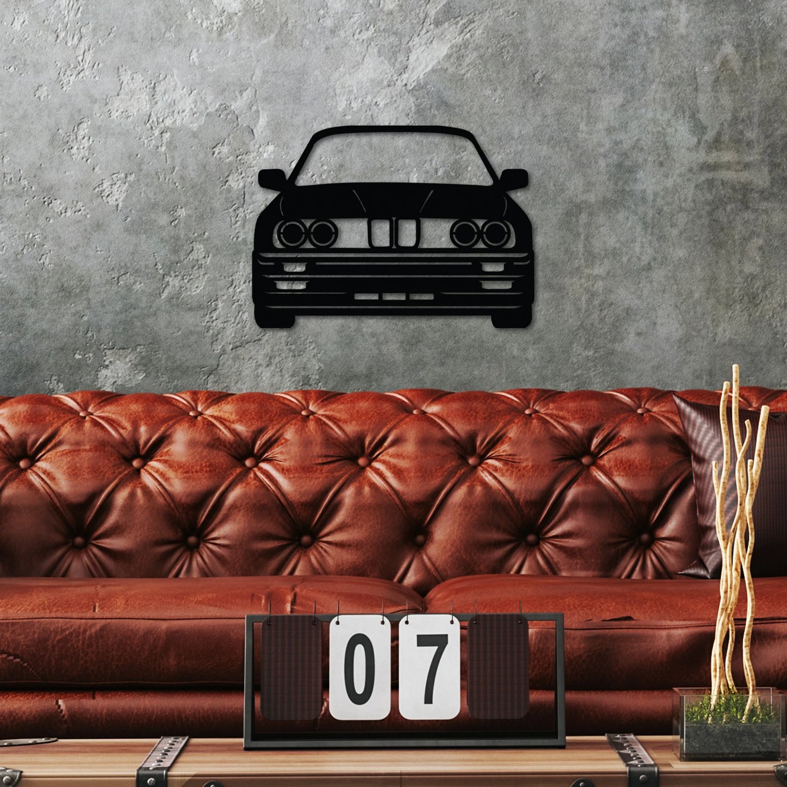 Aksesor dekorativ metalik për mur, BMW M3 E30, Wallity, ngjyrë e zezë, 57x41cm