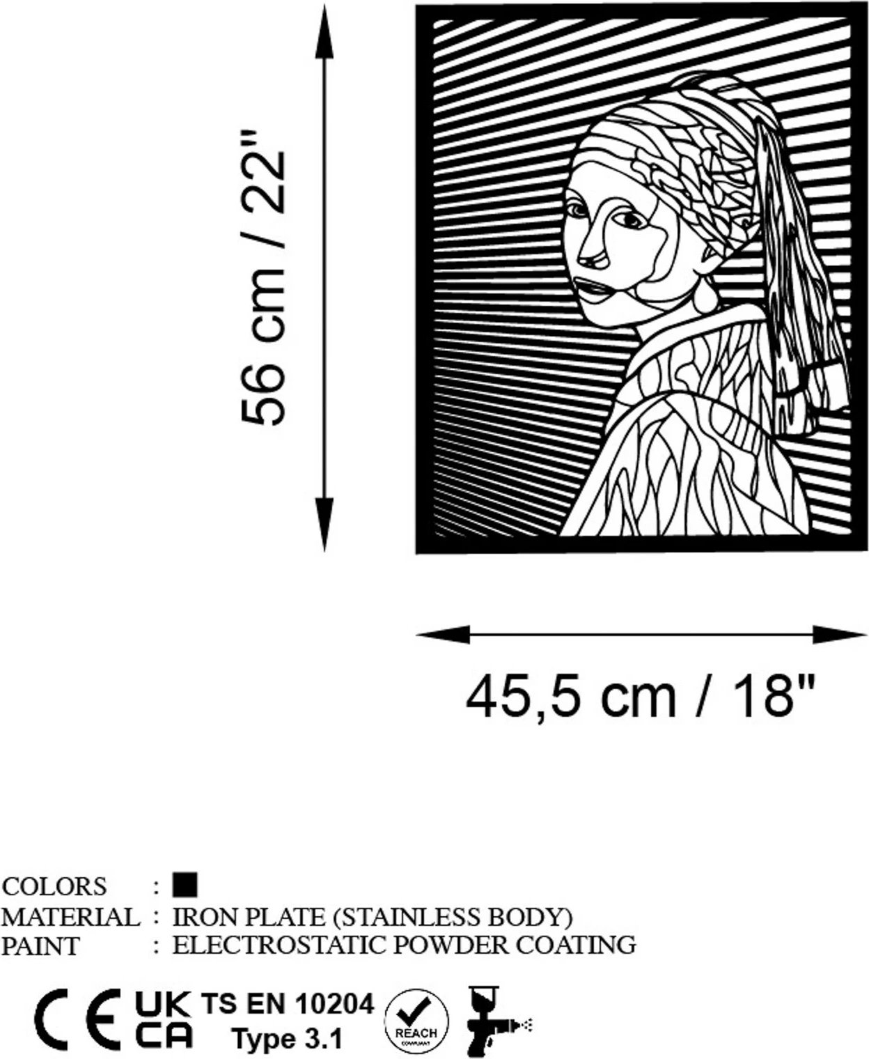 Aksesor dekorativ metalik për mur, Wallity, Vermeer, ngjyrë e zezë, 45.5x56cm