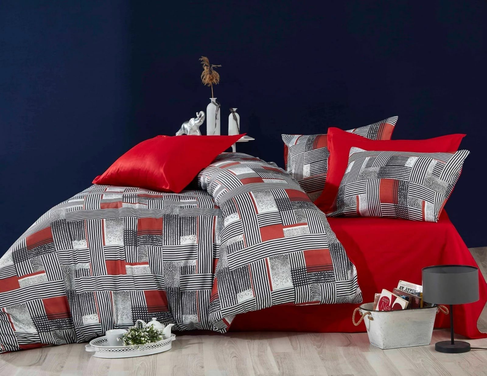 Set mbulesë për jorgan king size, L'essentiel, e kuqe, e bardhë, e zezë, 478