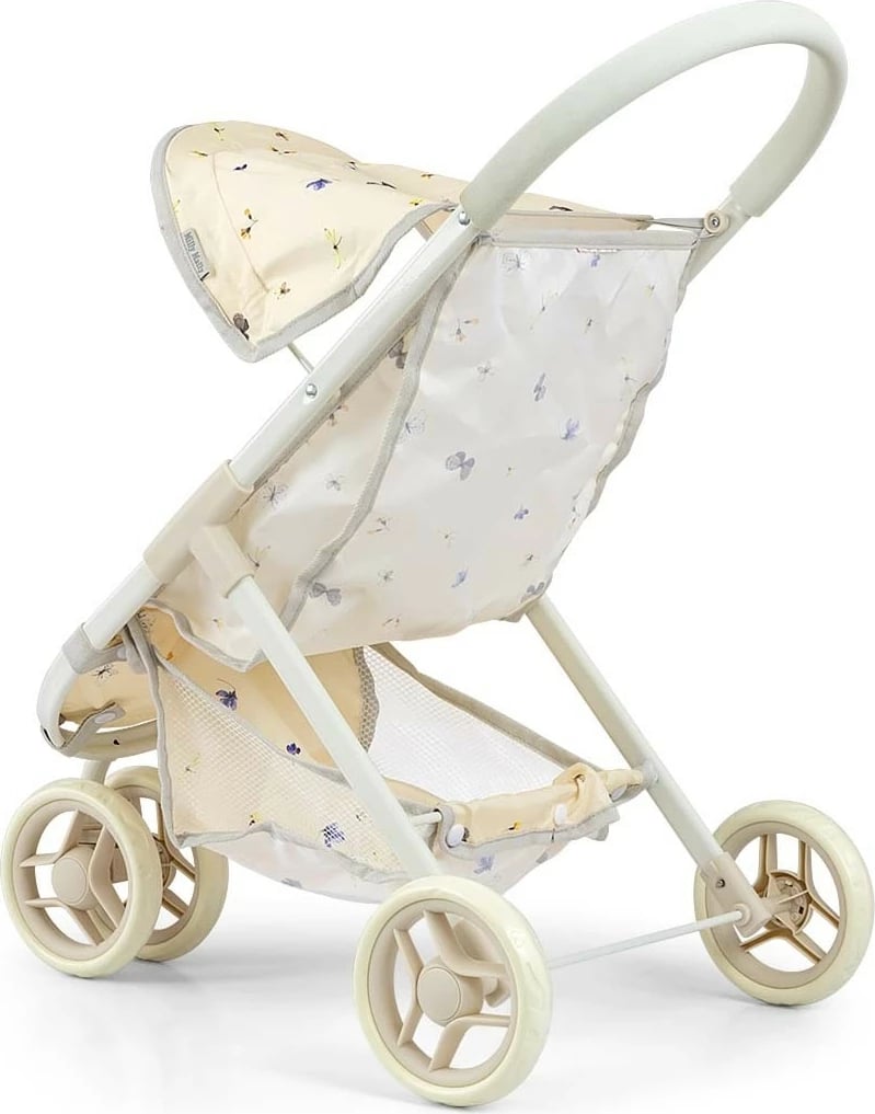 karrocë për kukulla Milly Mally Susie Nature, me 3 rrota, për kukulla deri 50 cm, kornizë metalike, me kapak palosës, natyrale dekorative