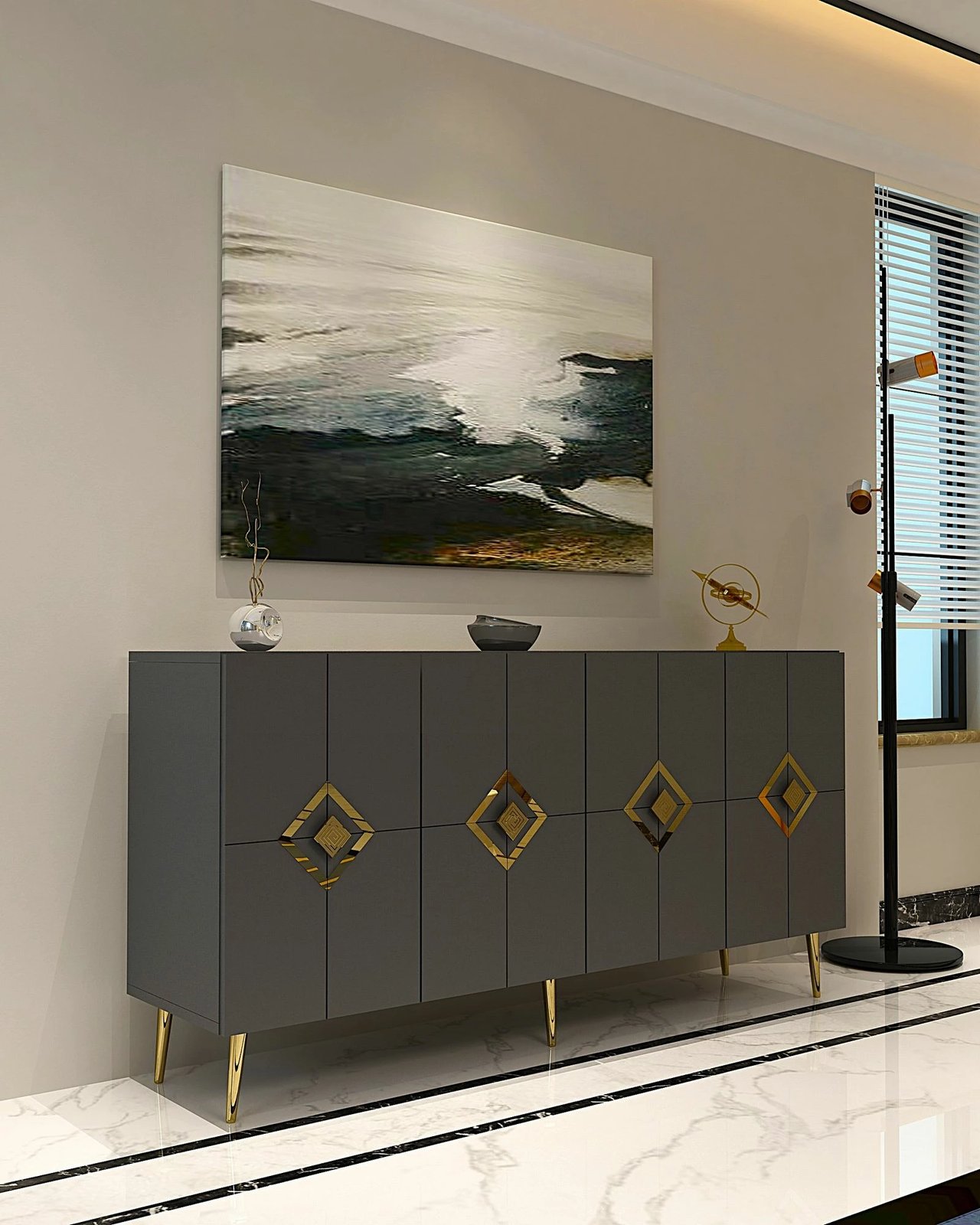 Konsol Skye Decor, ngjyrë antracit dhe ari, KB150