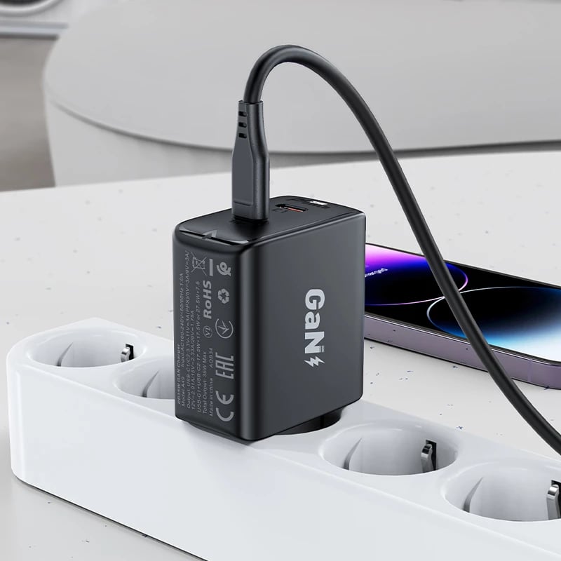 Karikues i shpejtë Acefast A49, 35W, 2x USB-C, i zi