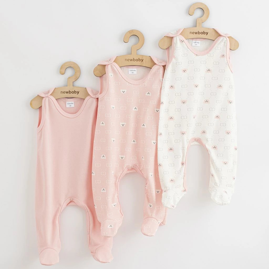 bodis bebe, New Baby, Classic II Girl, madhësi 80 (9-12m), 100% pambuk, rozë, set 3 copë
