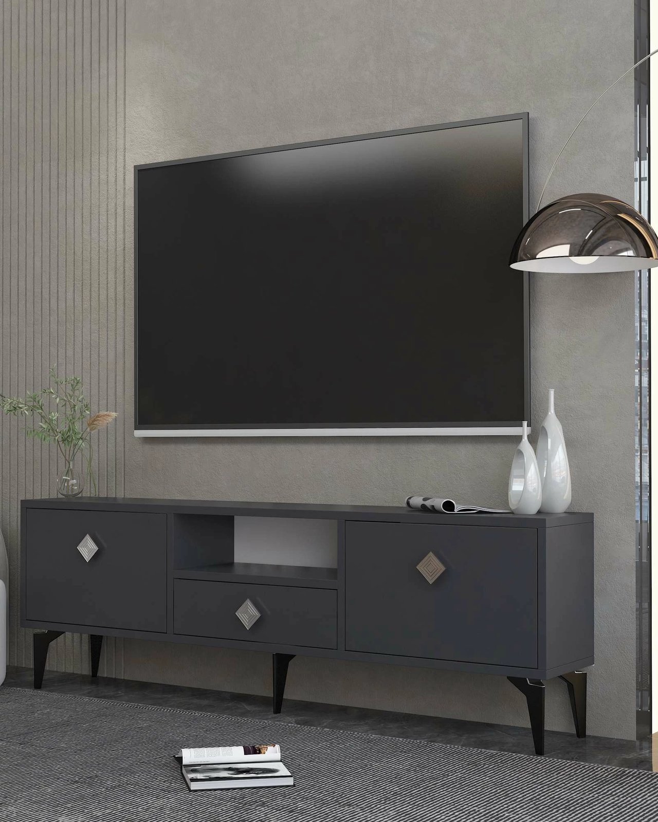 Komodë TV Skye Decor, 1304-DROP-1, antracit, argjend