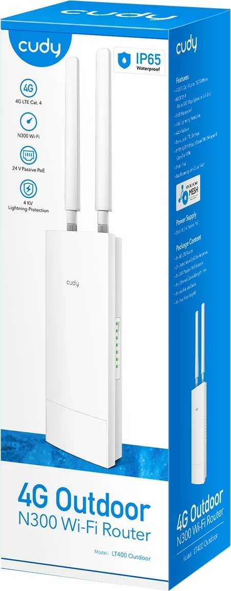 Router Cudy LT400, Wi-Fi 4, 4G, i bardhë