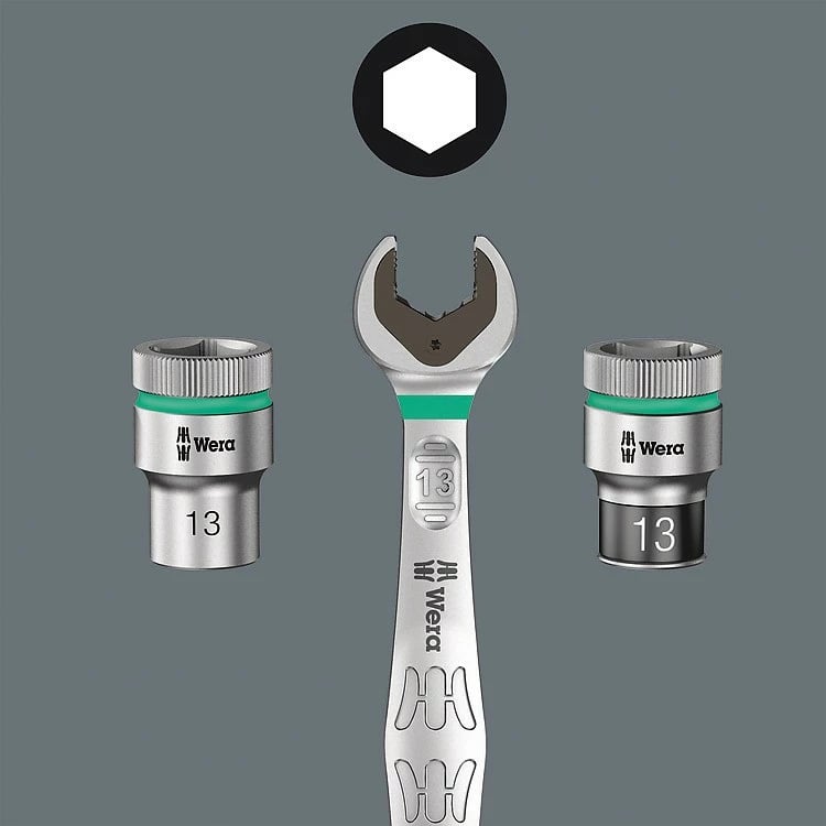 Set çelësa me racë Wera 8006 SC 1, 1/2", 2 doreza, kutia ruajtëse, e zezë/krom/e gjelbër