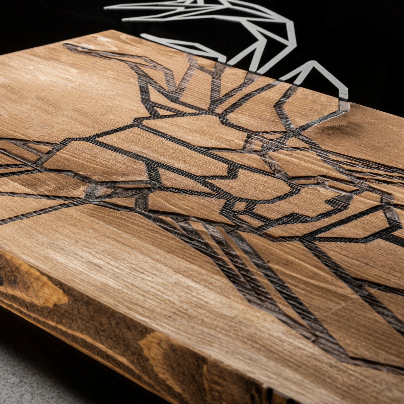 Aksesor dekorativ për mur, dru, dizajn dre, Wallity, ngjyrë e zezë dhe arre, 61x66cm