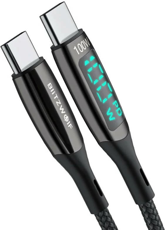 Kabllo USB-C në USB-C BlitzWolf BW-TC23, 1.8m, 100W, me ekran, e zezë