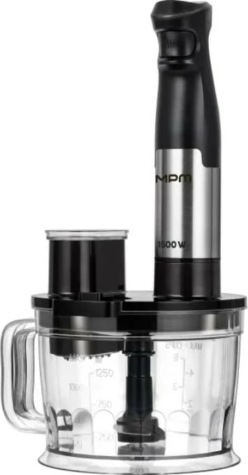 Blender dore set, MPM, MBL-39M, 1500 W, rregullim i vazhdueshëm i shpejtësisë, enë 1250 ml me teh inox, disk prerës dhe tel rrahës, Black/Steel