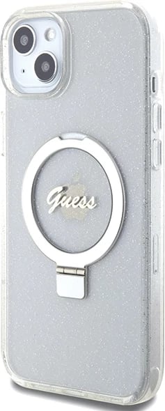 Mbështjellës Guess GUHMP15MHRSGSD për iPhone 15 Plus / 14 Plus 6.7", transparent, me unazë dhe MagSafe
