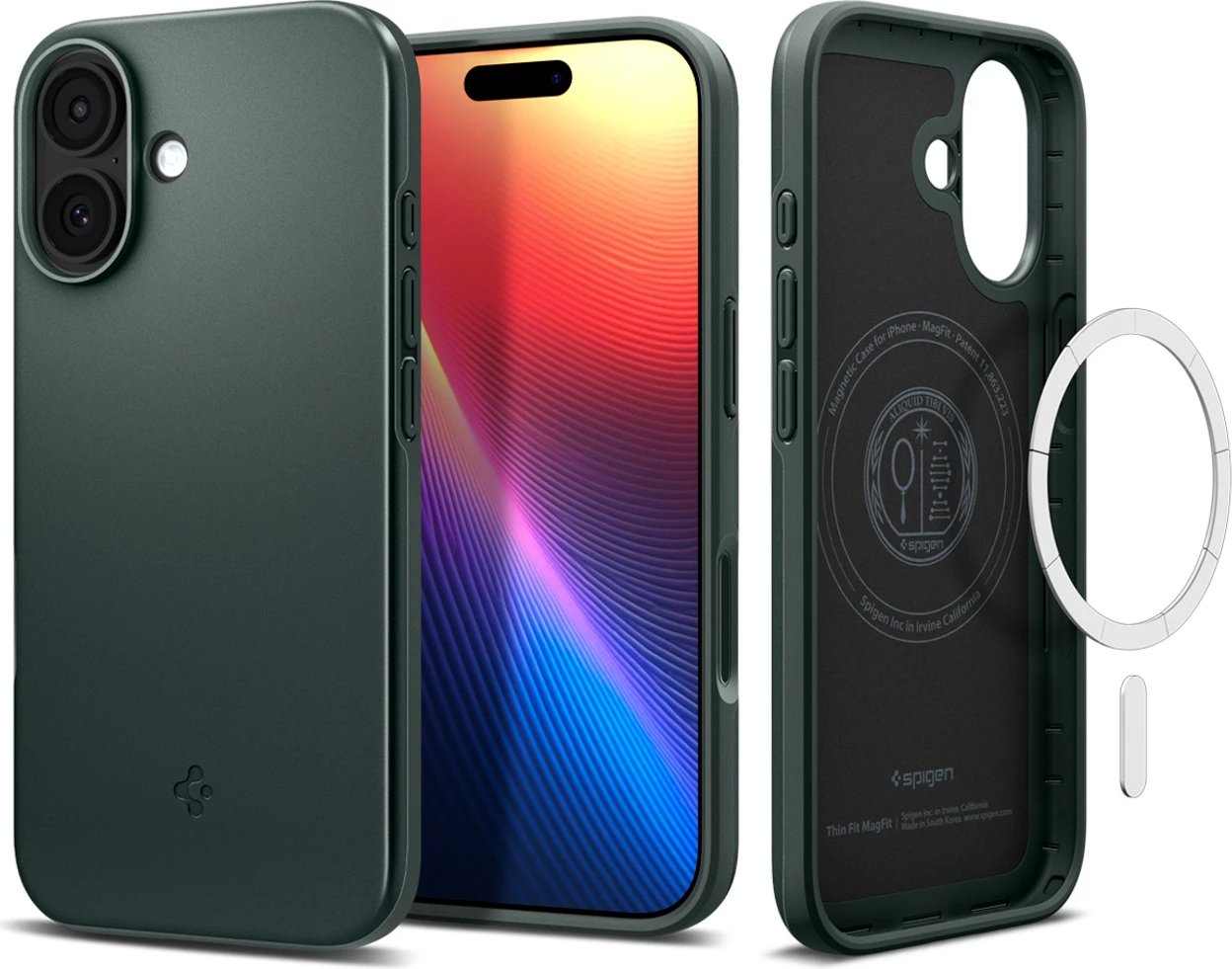 Mbështjellës Spigen Thin Fit MagSafe për iPhone 17, polikarbonat i hollë, me unazë magnetike, jeshile
