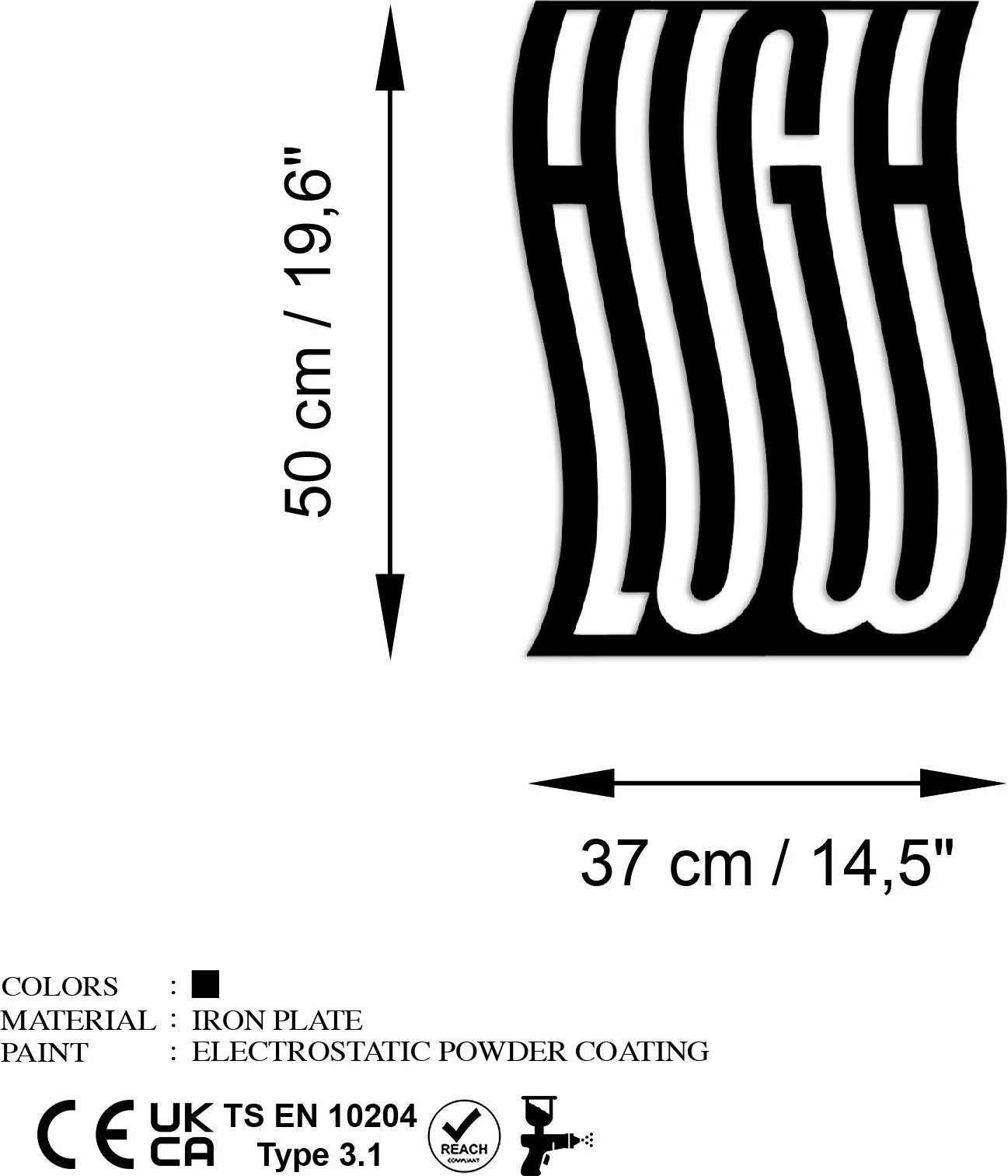 Aksesor dekorativ metalik për mur Wallity, High Low, ngjyrë e zezë