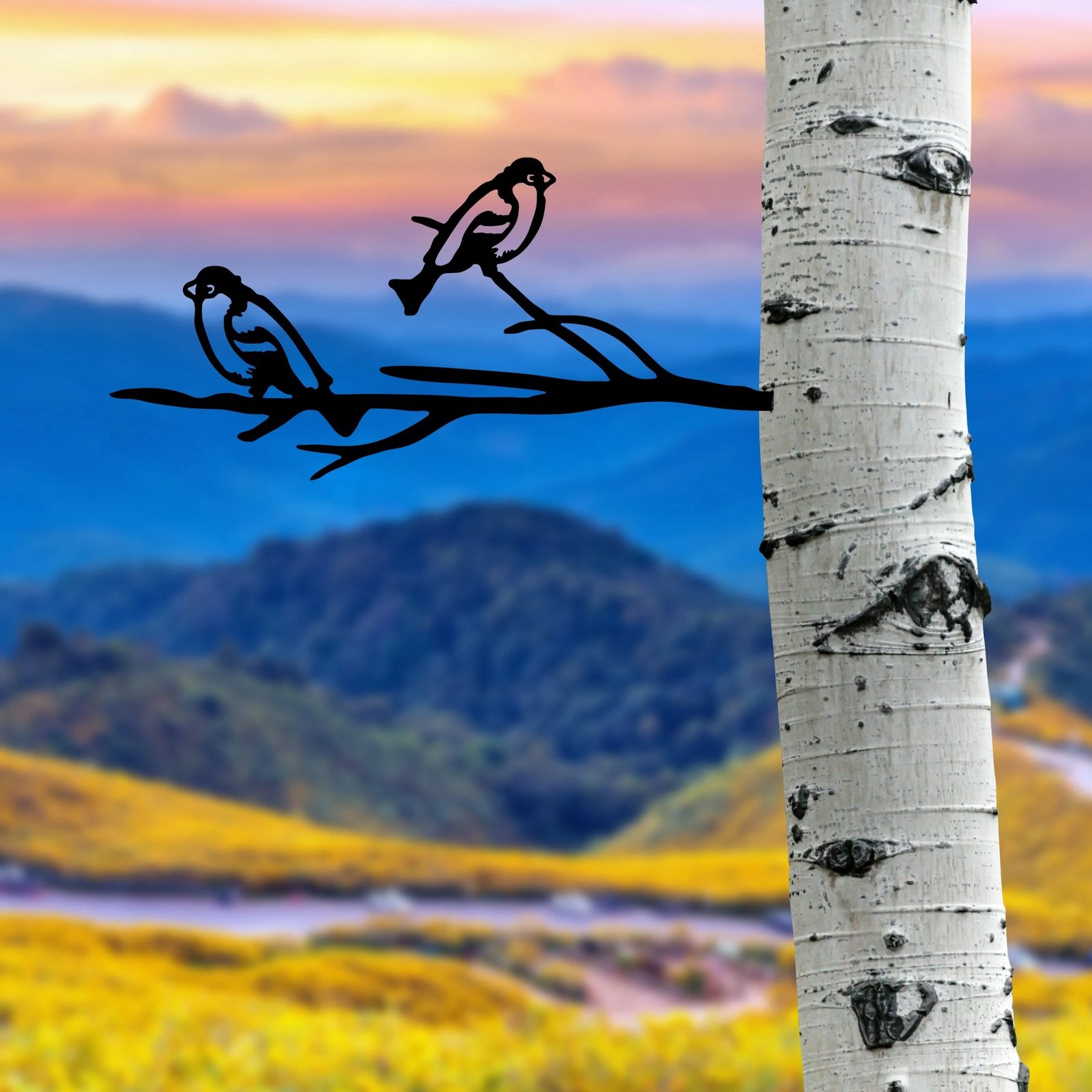 Objekt dekorativ për kopsht, zog në degë, ngjyrë e zezë, Aberto Design, 45x20cm