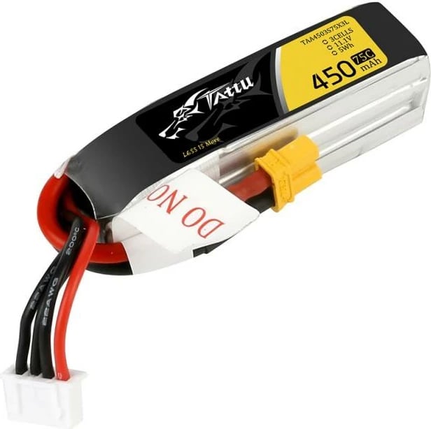 Bateri LiPo Tattu 450mAh 11.1V 75C 3S1P me lidhës XT30