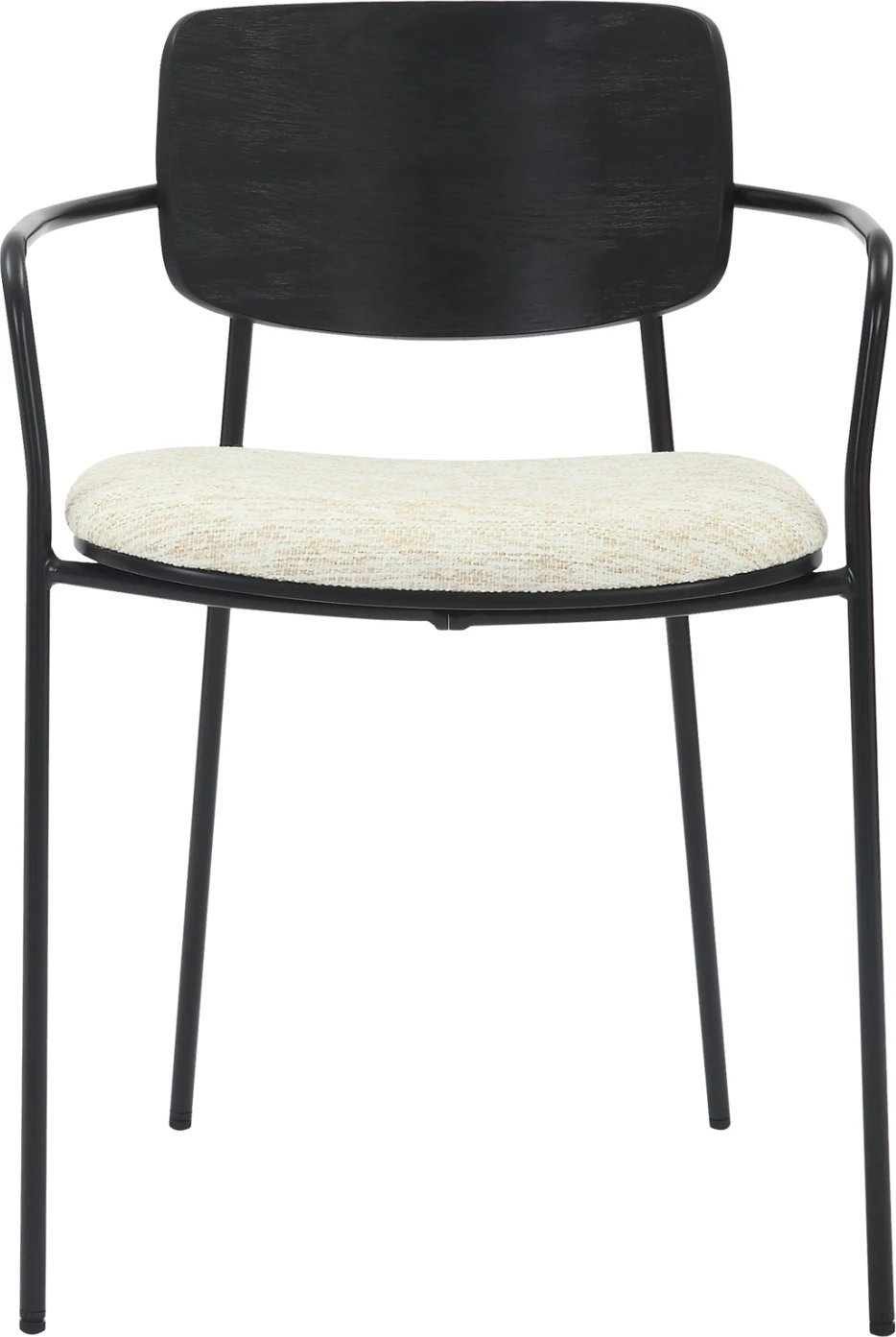 Karrige për ngrënie VIKKI FH9980.02 metal & dru në pëlhurë e zezë-krem, 54x54x75.5H cm, set prej 2 copë