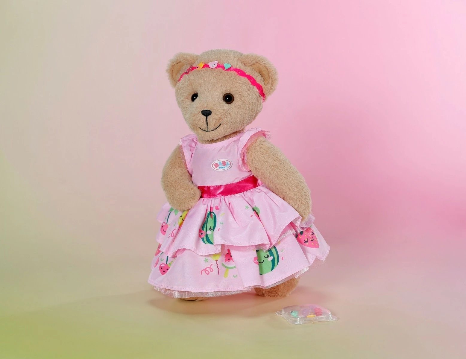 Fustan kukulle, Baby Born, Pin-Play Dress 43 cm, rozë, set me shirit koke dhe pins