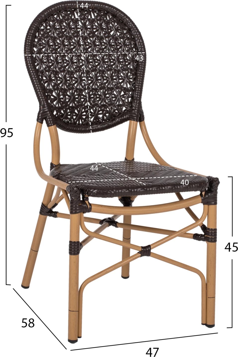 Karrige alumini me pamje bambuje dhe ratan PE në ngjyrë kafe FH5925.01 47x58x95Hcm