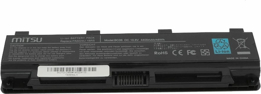 Bateri Mitsu BC/TO-C850 për Toshiba C850, L800, S855, 4400 mAh, 11.1V, e zezë